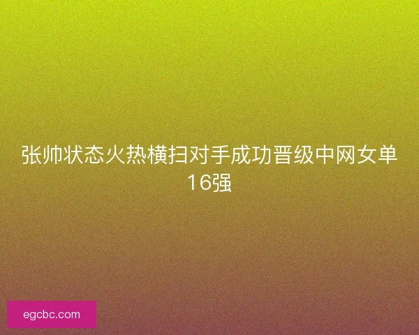张帅状态火热横扫对手成功晋级中网女单16强